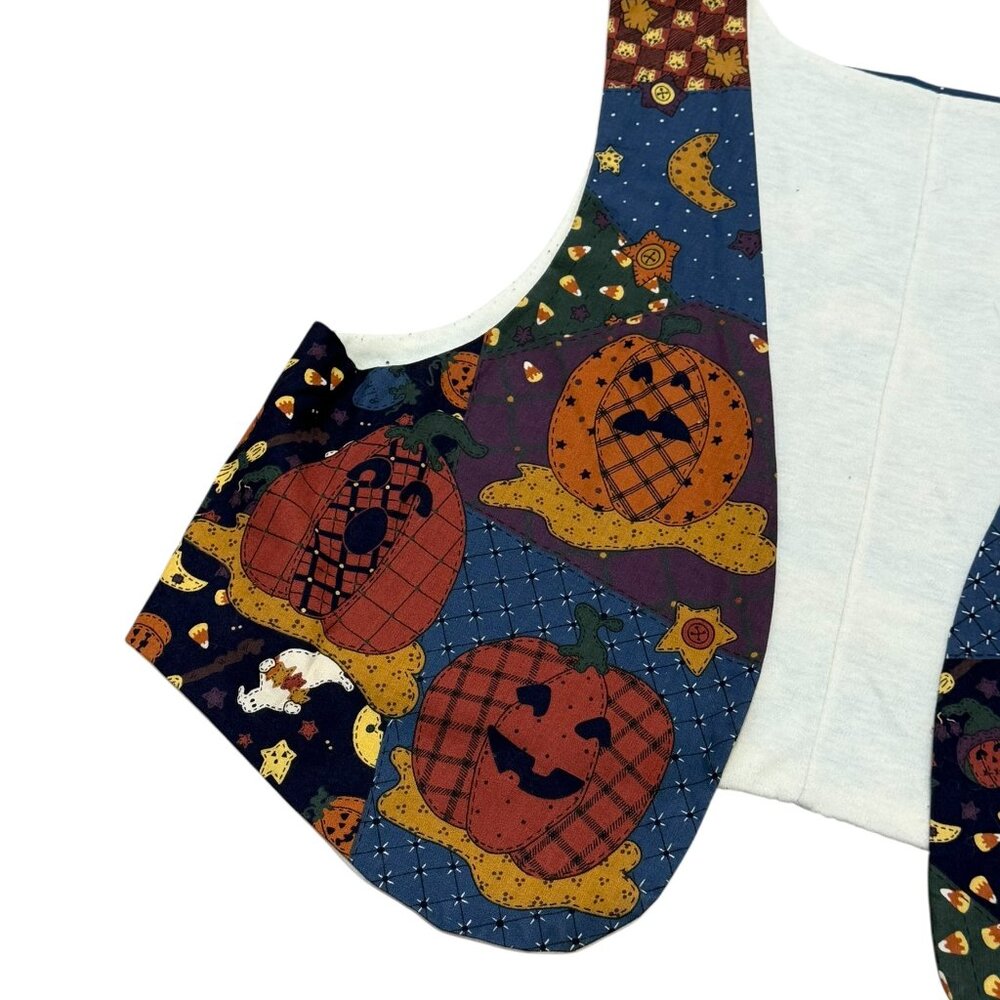Vintage Y2K Halloween Patchwork Cotton Vest Pumpkin Witch Graphic - Picture 5 of 6